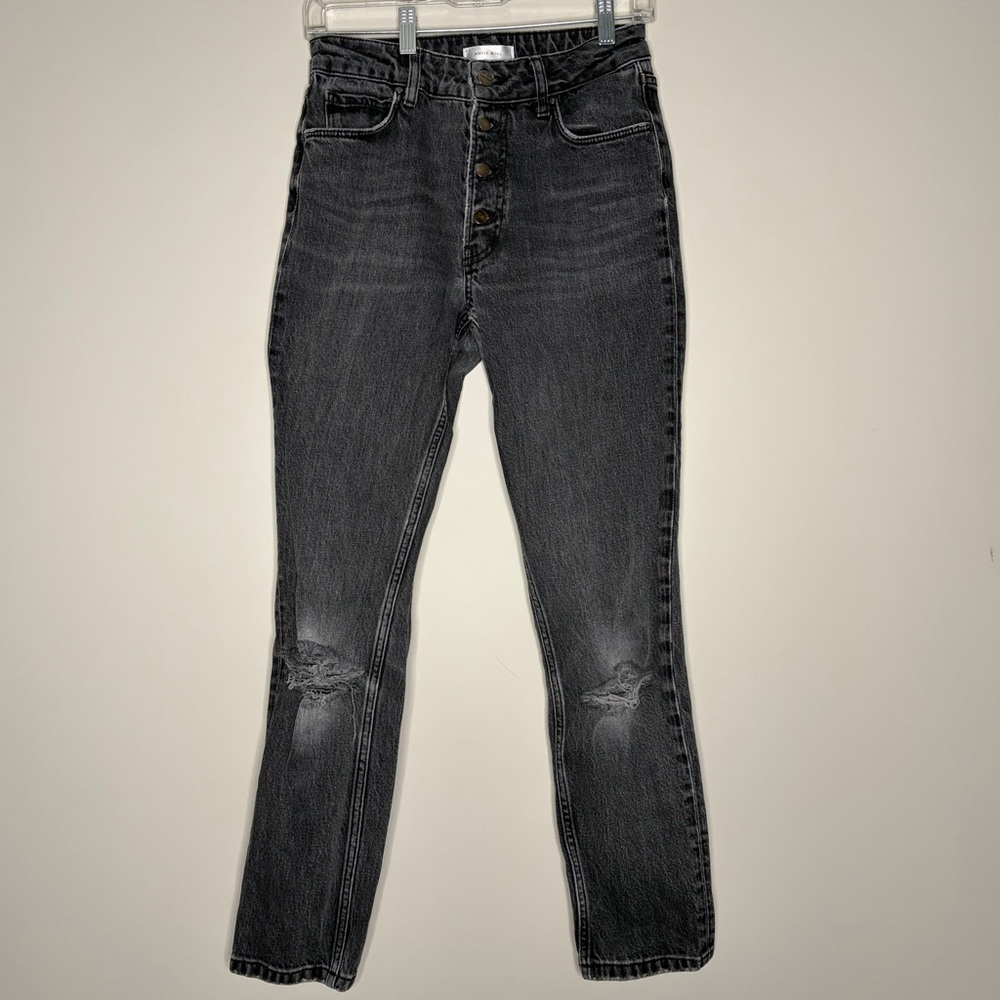 Anine Bing Distressed Washed Black Slim Straight Jeans, 26